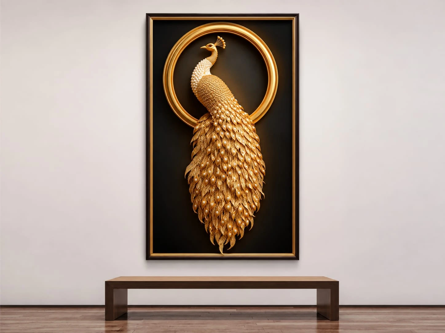 Golden Peacock Noir framed wall art