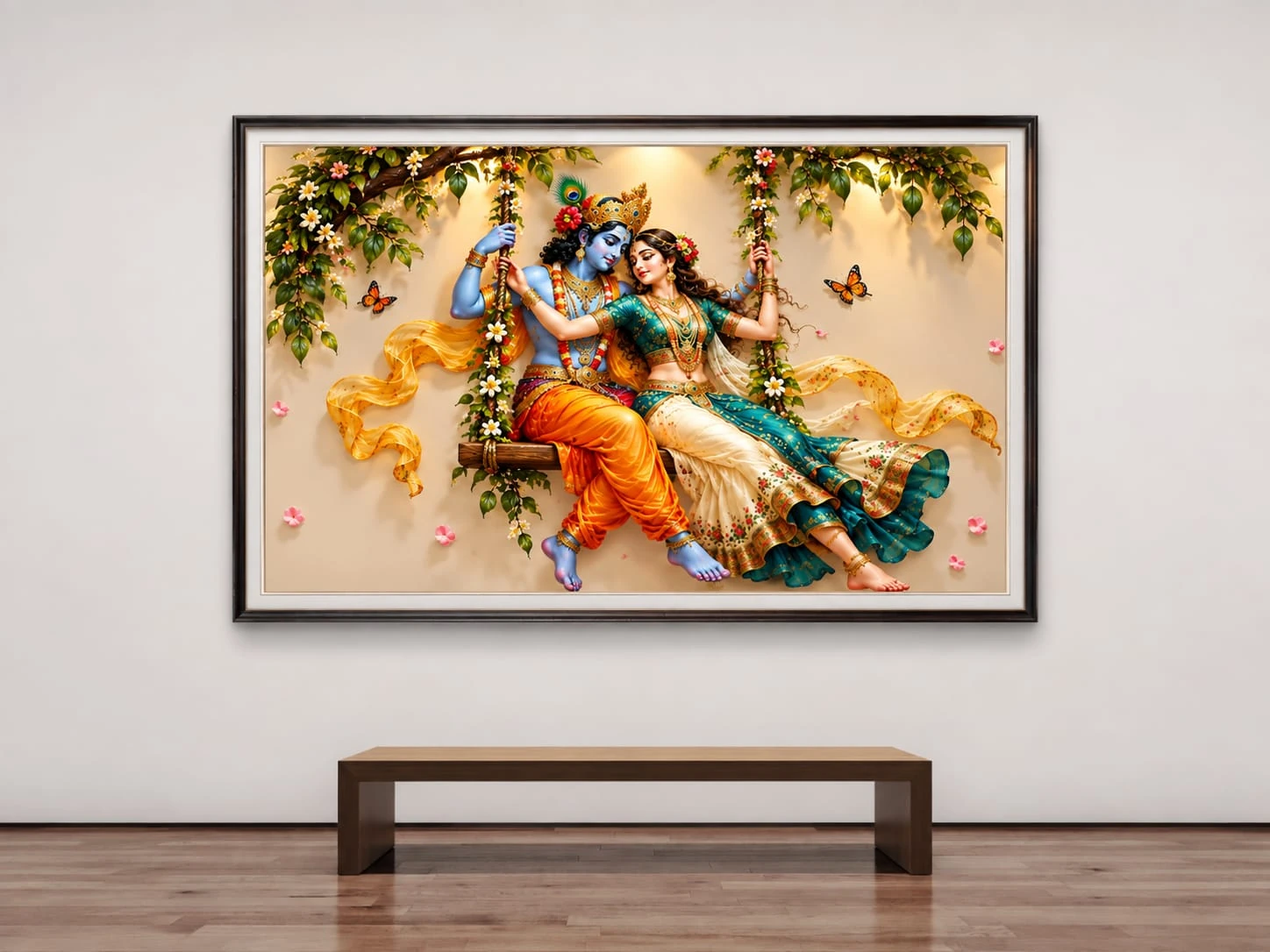 Radha Krishna Floral Swing framed wall art
